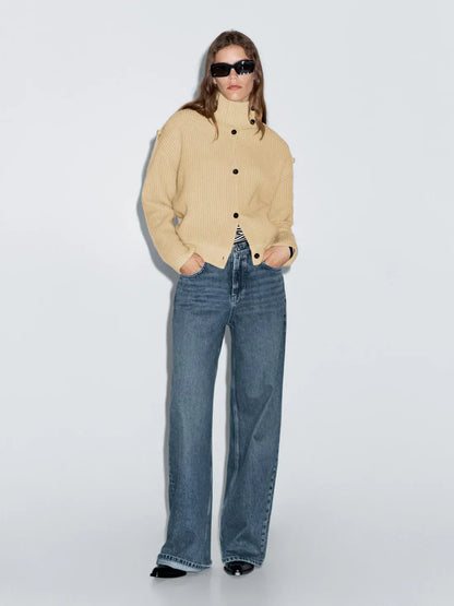 Caldréa Highneck Wool Cardigan