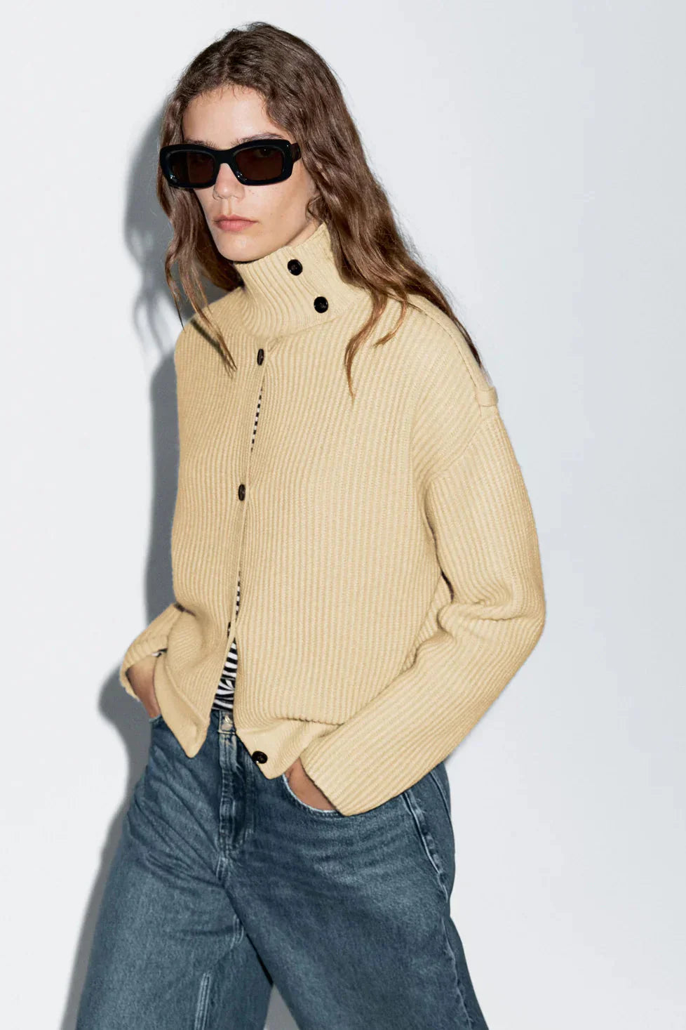 Caldréa Highneck Wool Cardigan