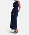 Ancient World | Long Knit Dress with Buttons for Women – Sleeveless Summer Elegance