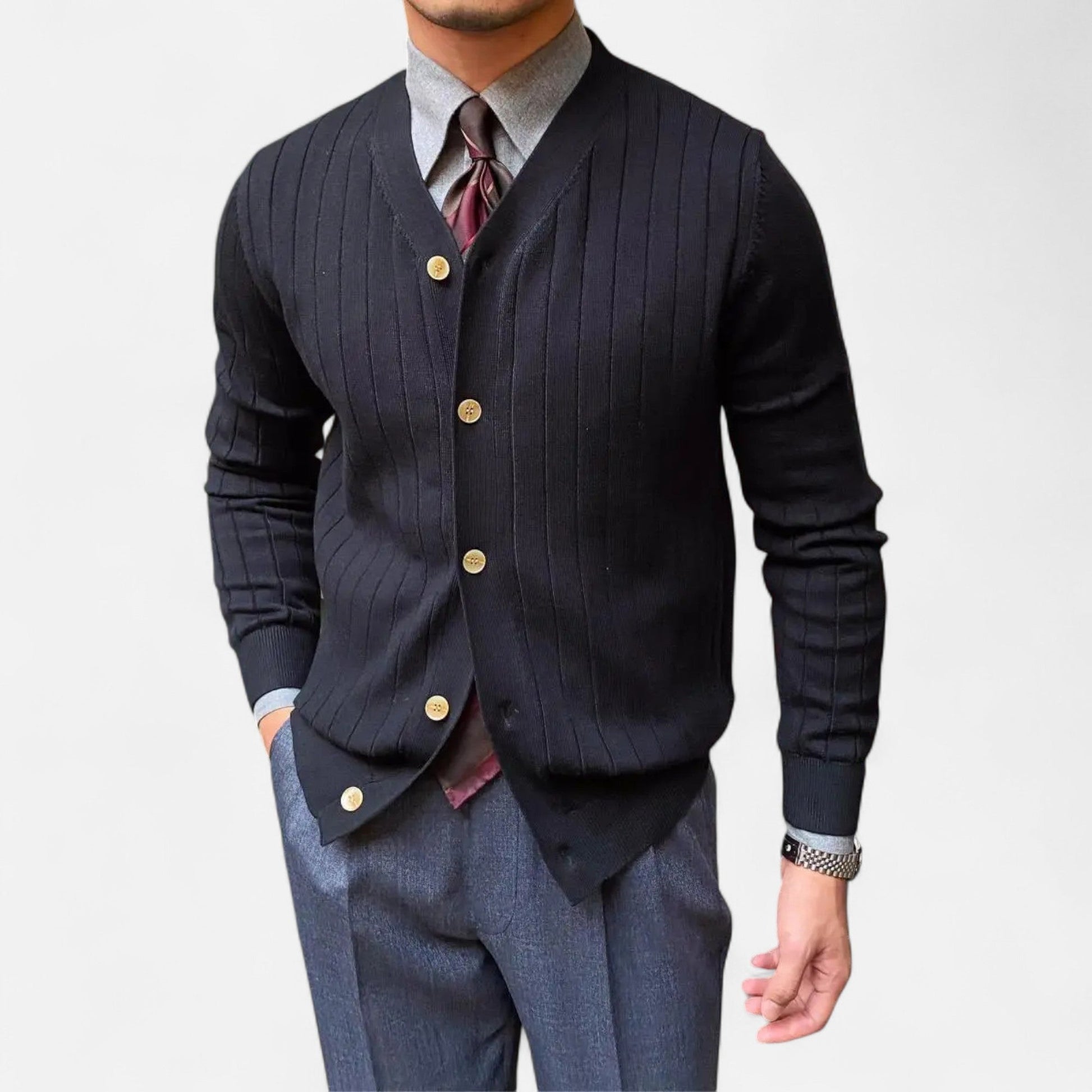 Maison Verdi| Men's V-Neck Elegant Knit Cardigan