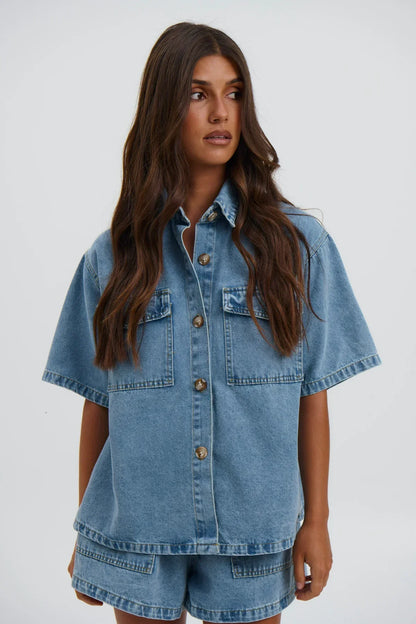  Gaby Light Blue Denim Set 
