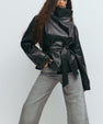 Leather jacket with short waist