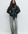 Leather jacket with short waist