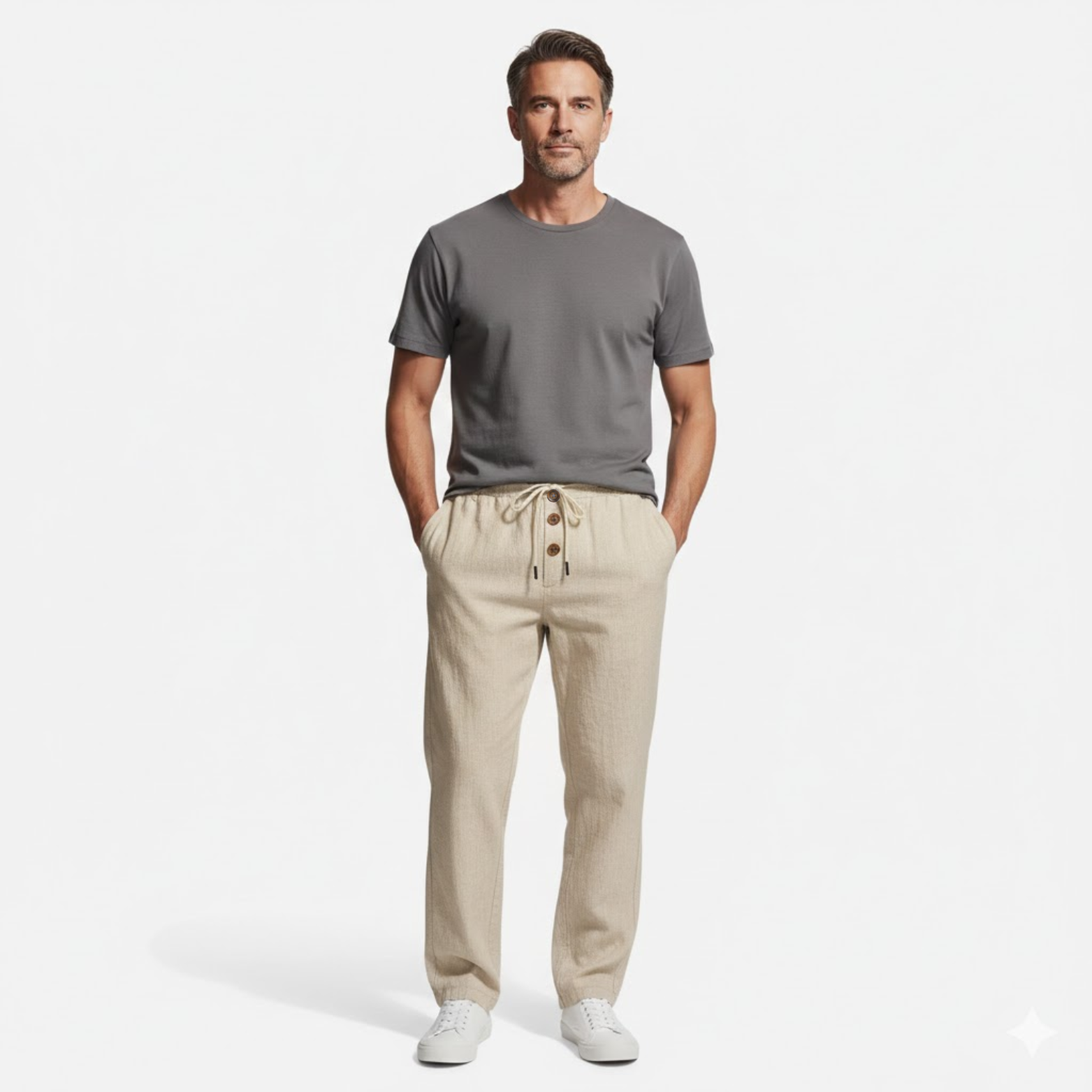 Men's straight-cut cotton sweatpants with drawstring