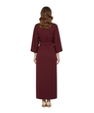 Long women's dress with batwing sleeves and a fitted waist, flowing silhouette