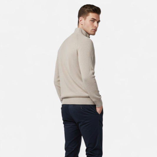 Maison Verdi| Cotton Zip-Up Sweater with Stand-Up Collar