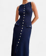 Ancient World | Long Knit Dress with Buttons for Women – Sleeveless Summer Elegance