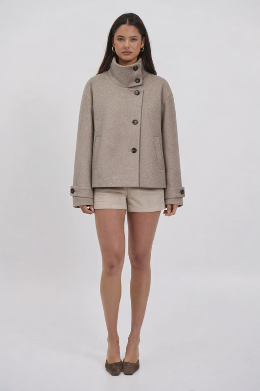 Textured Wool High-Collar Coat