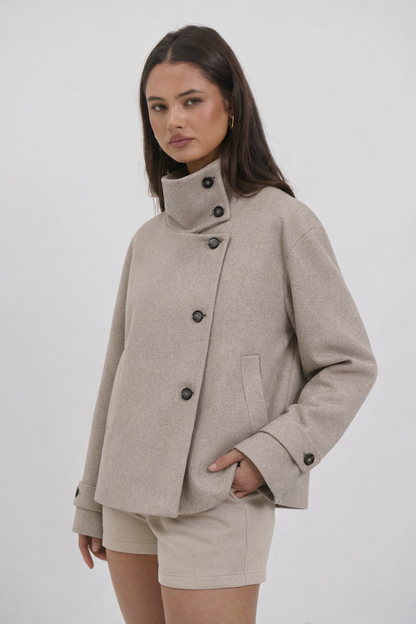 Textured Wool High-Collar Coat