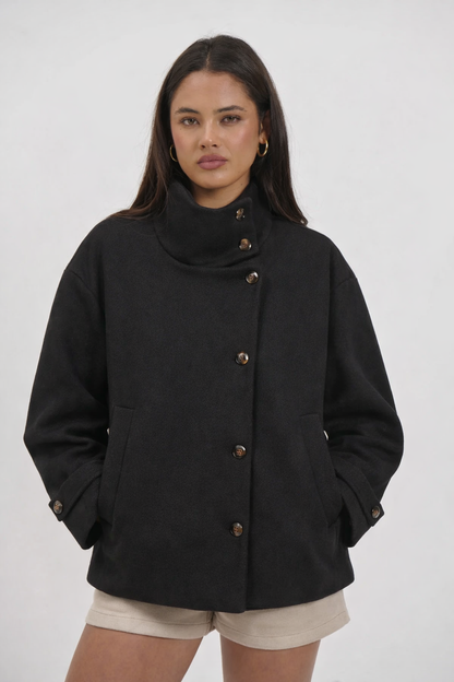 Textured Wool High-Collar Coat