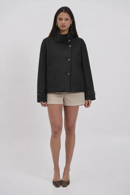 Textured Wool High-Collar Coat