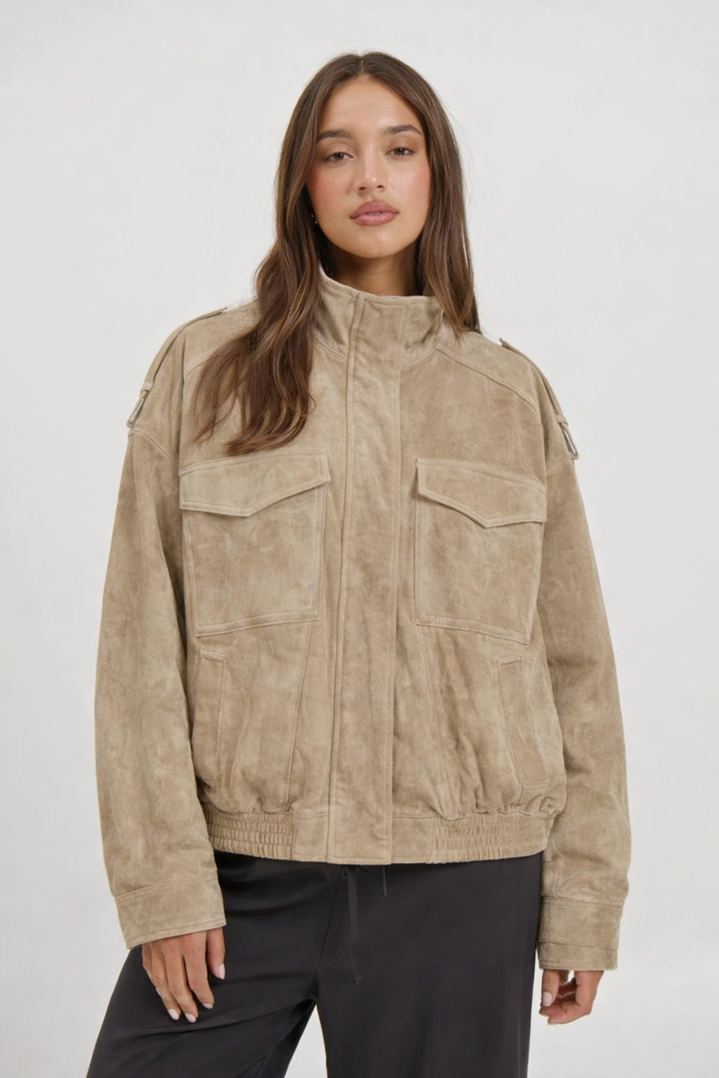 Suede jacket with zipper