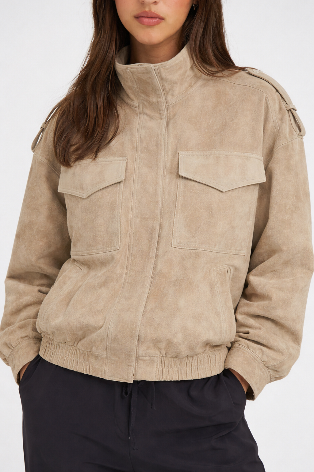 Suede jacket with zipper