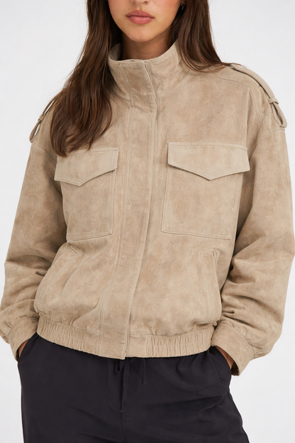Suede jacket with zipper