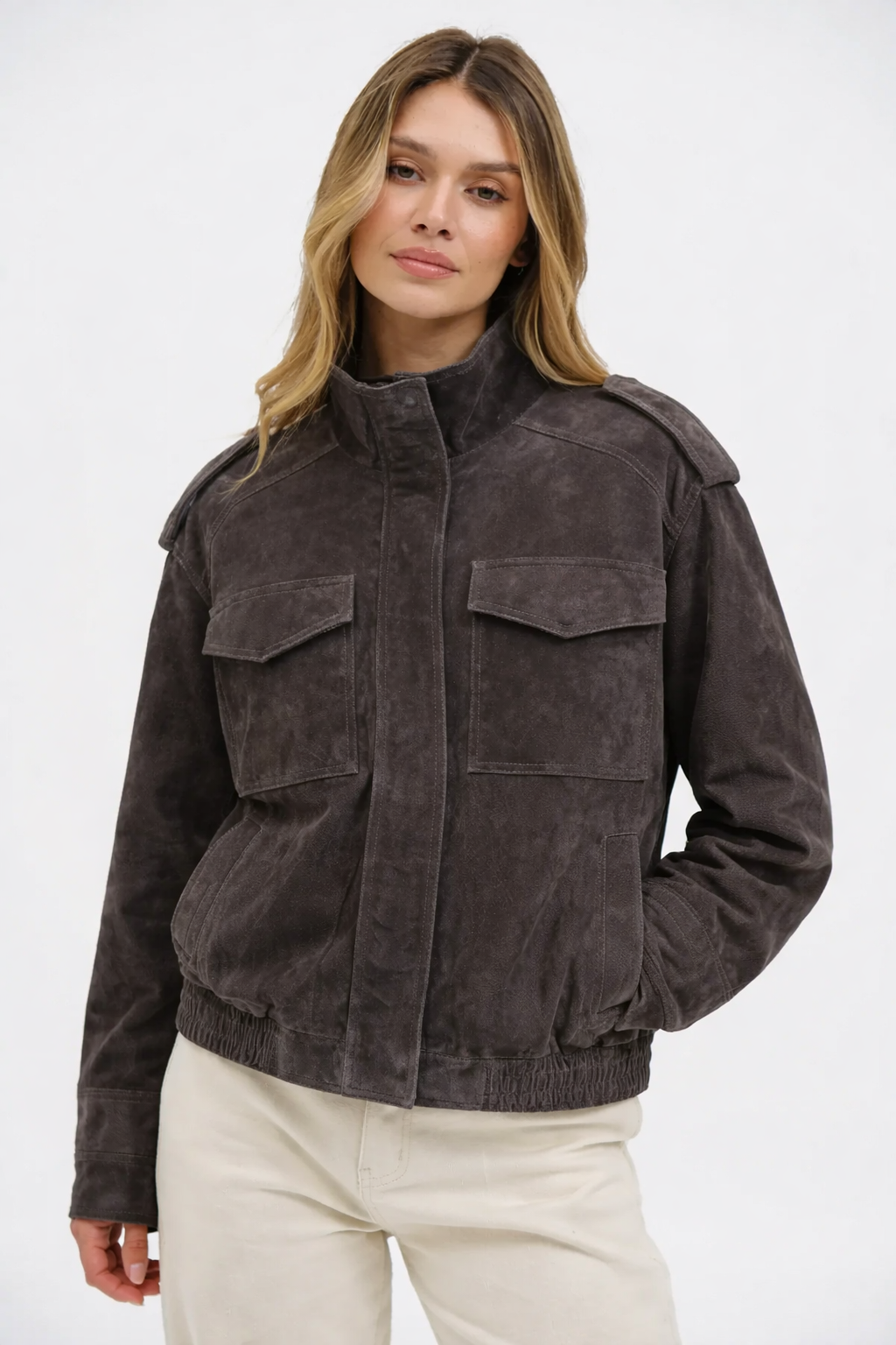Suede jacket with zipper