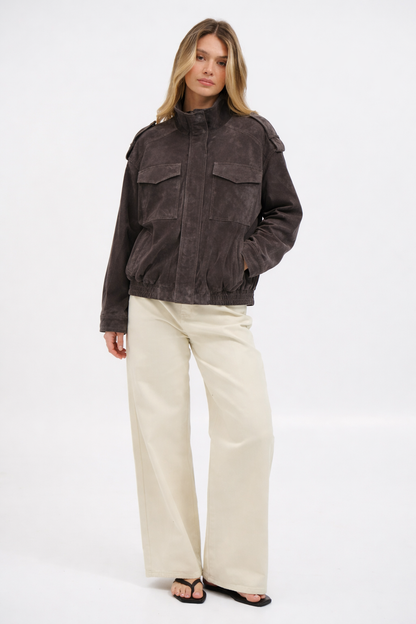 Suede jacket with zipper