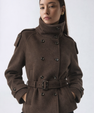 High-Collar Wool Coat with Belt