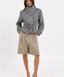 High-Collar Wool Coat with Belt