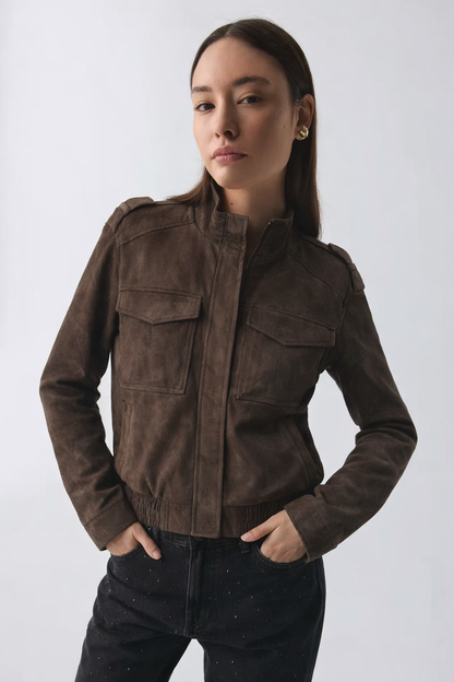Suede jacket with zipper