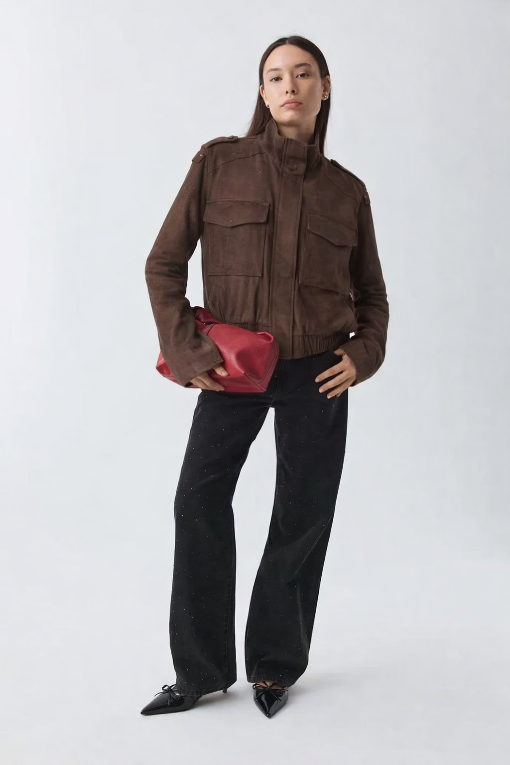 Suede jacket with zipper