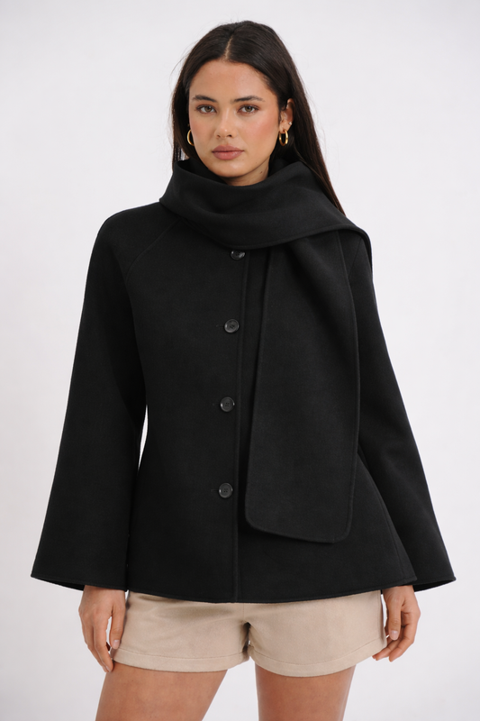 Coat with scarf pattern