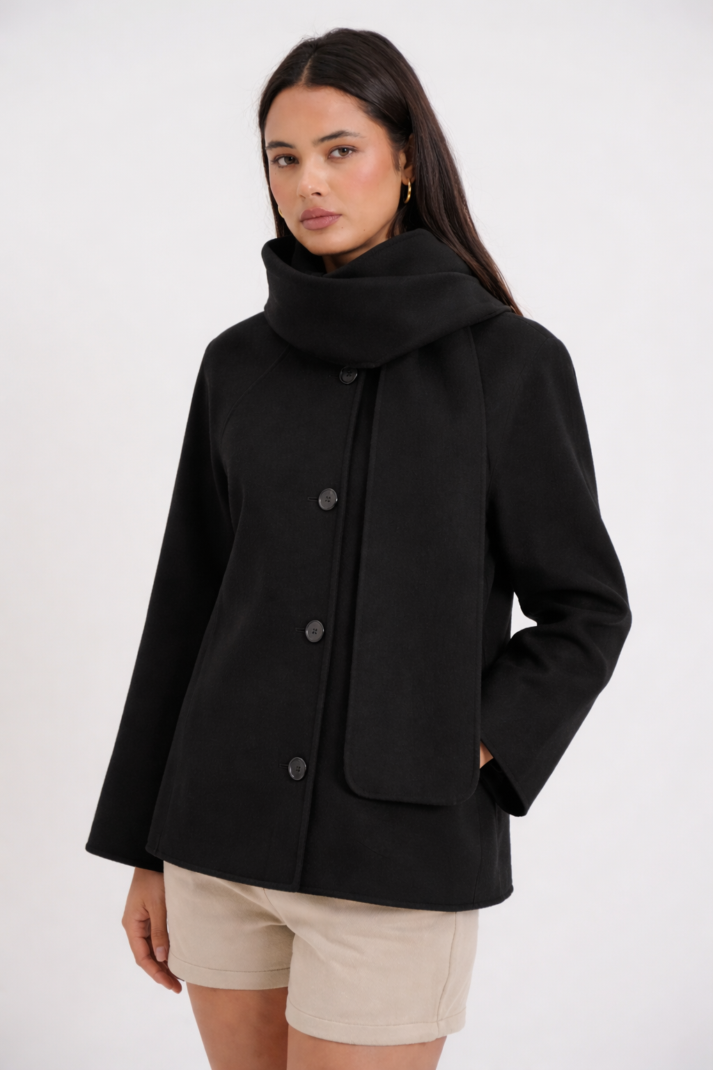 Coat with scarf pattern
