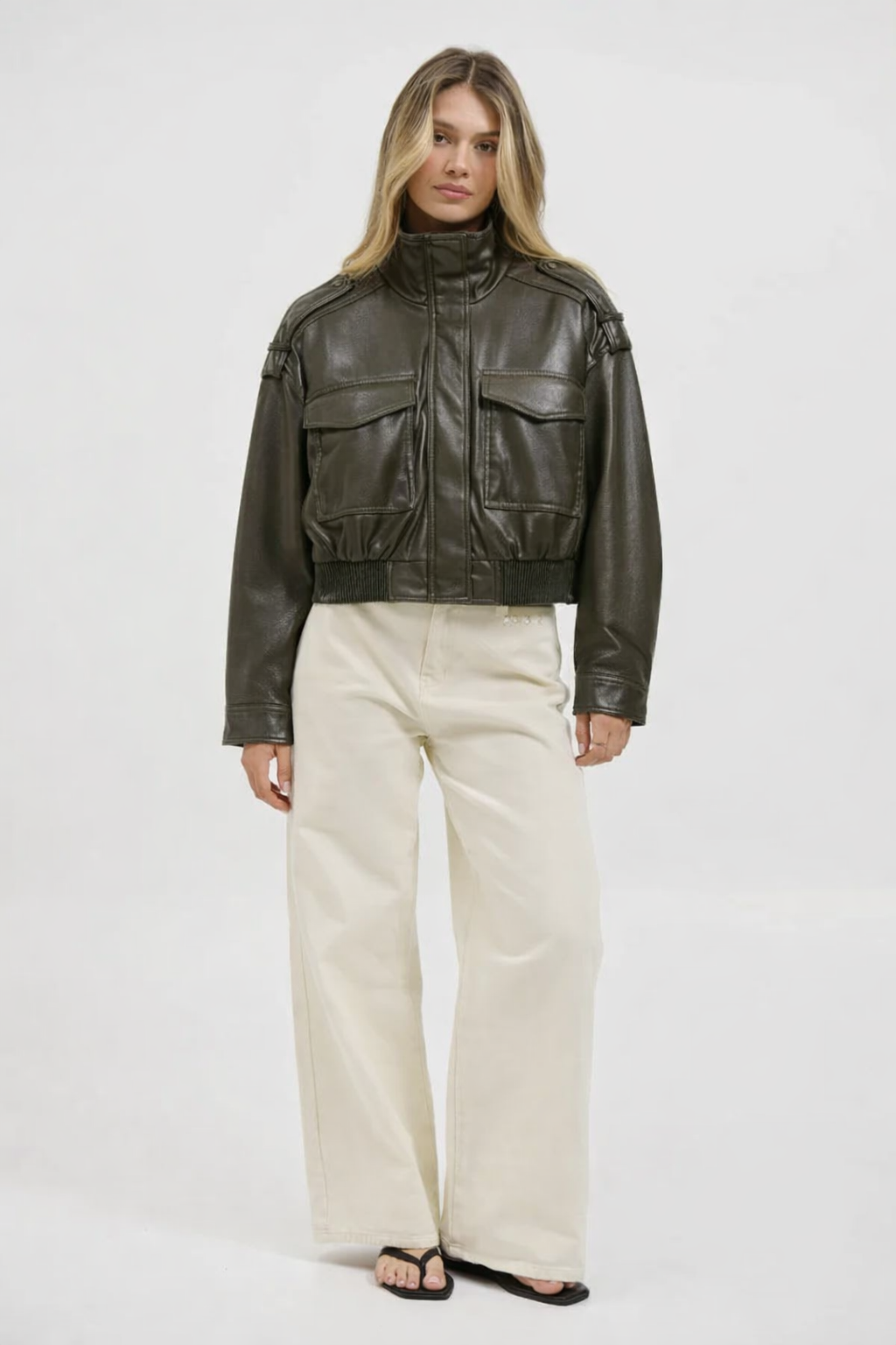 Leather bomber jacket