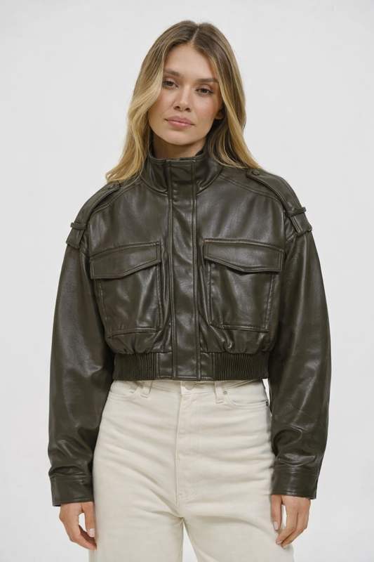 Leather bomber jacket