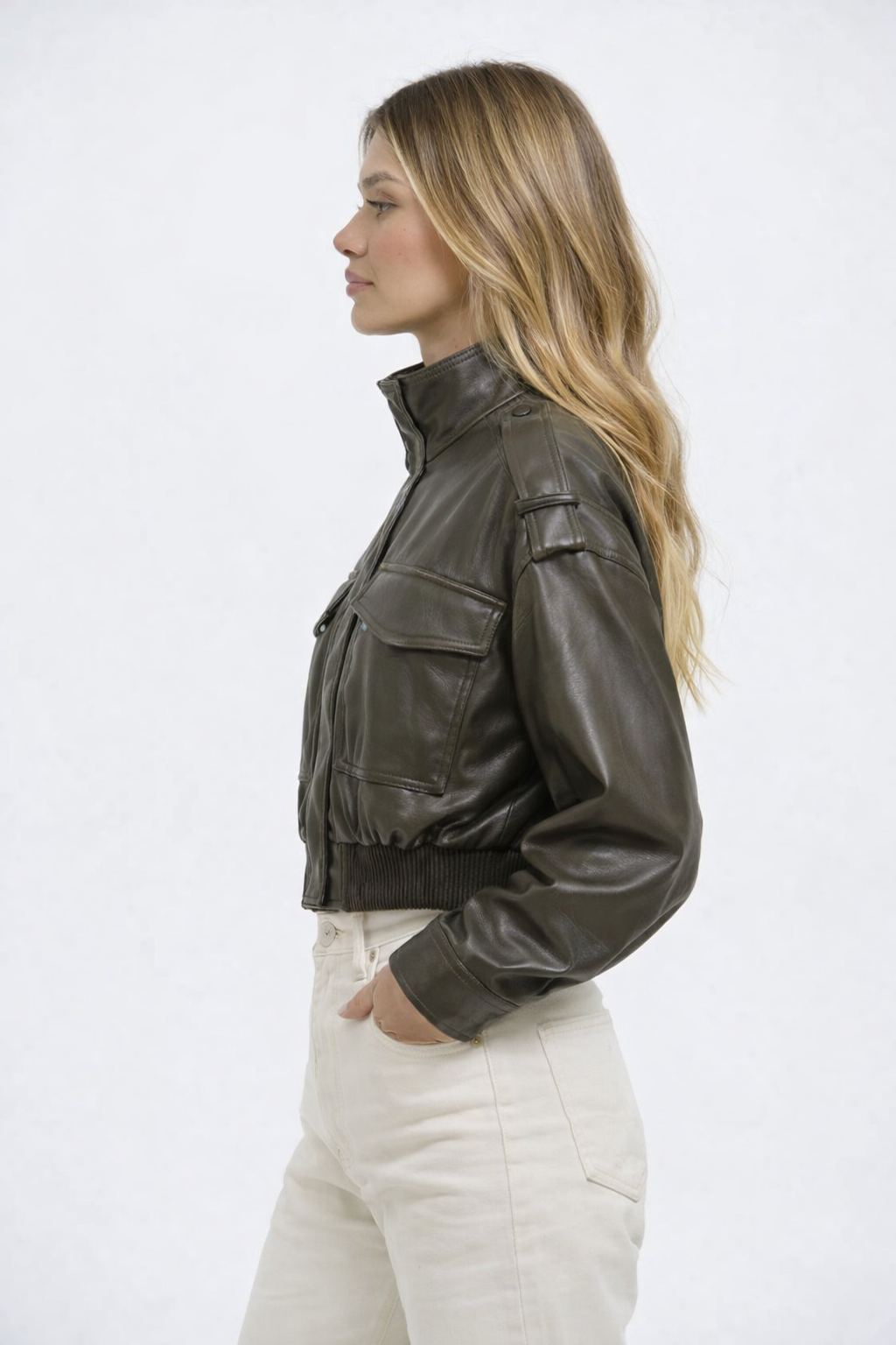 Leather bomber jacket