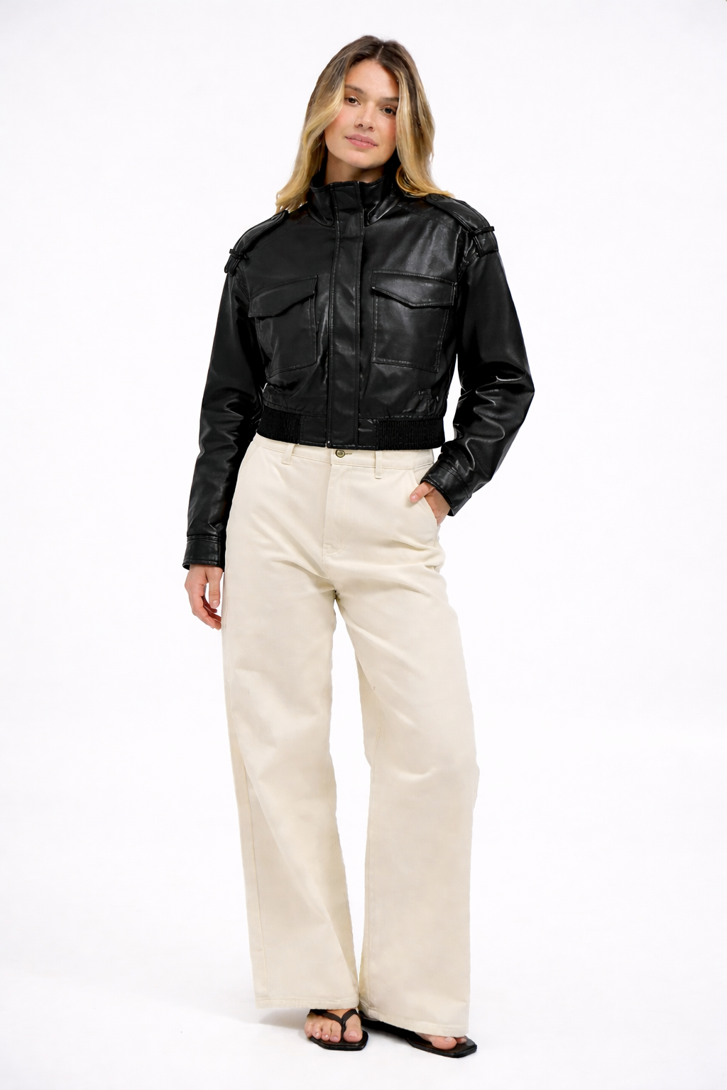 Leather bomber jacket