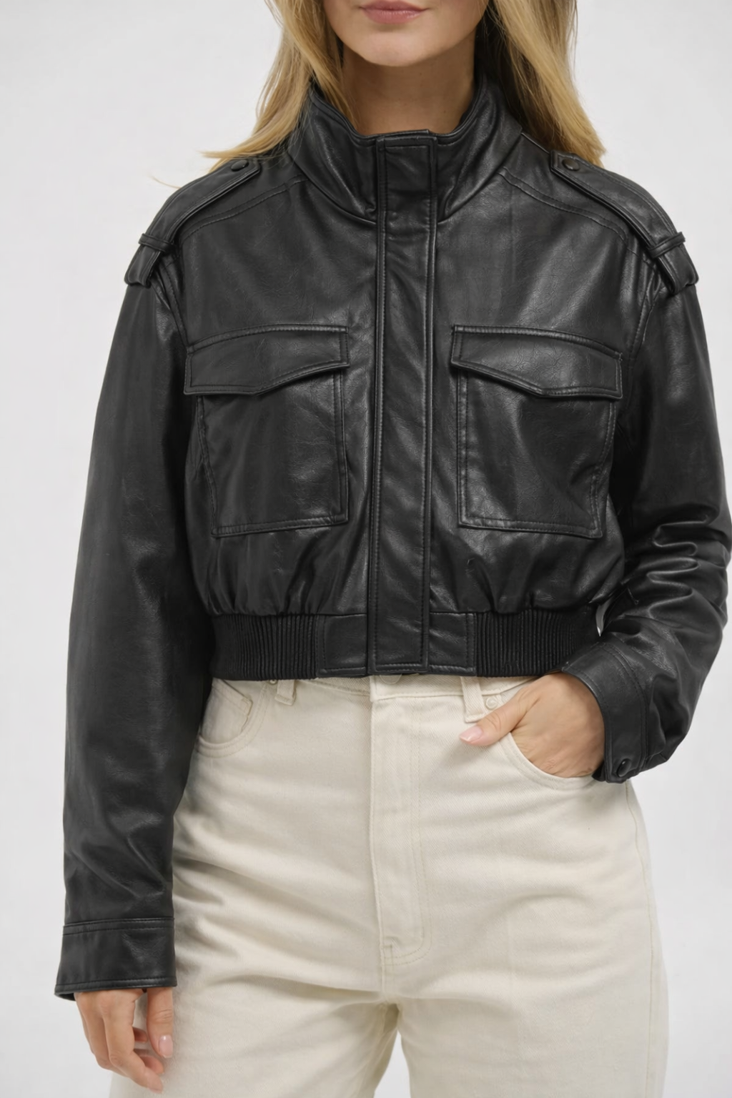 Leather bomber jacket
