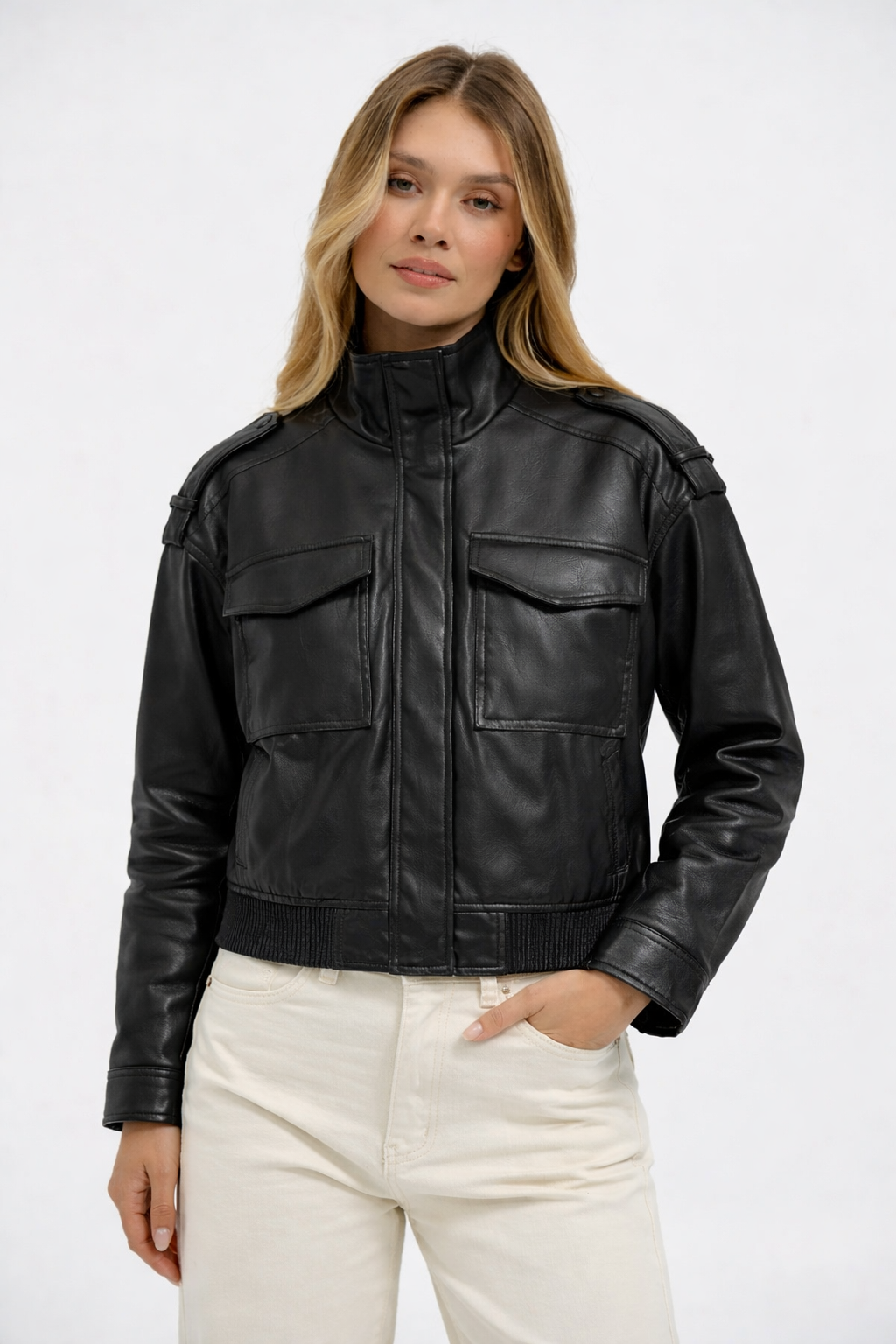 Leather bomber jacket