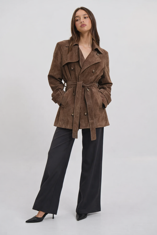 Short Suede Trench with Belt