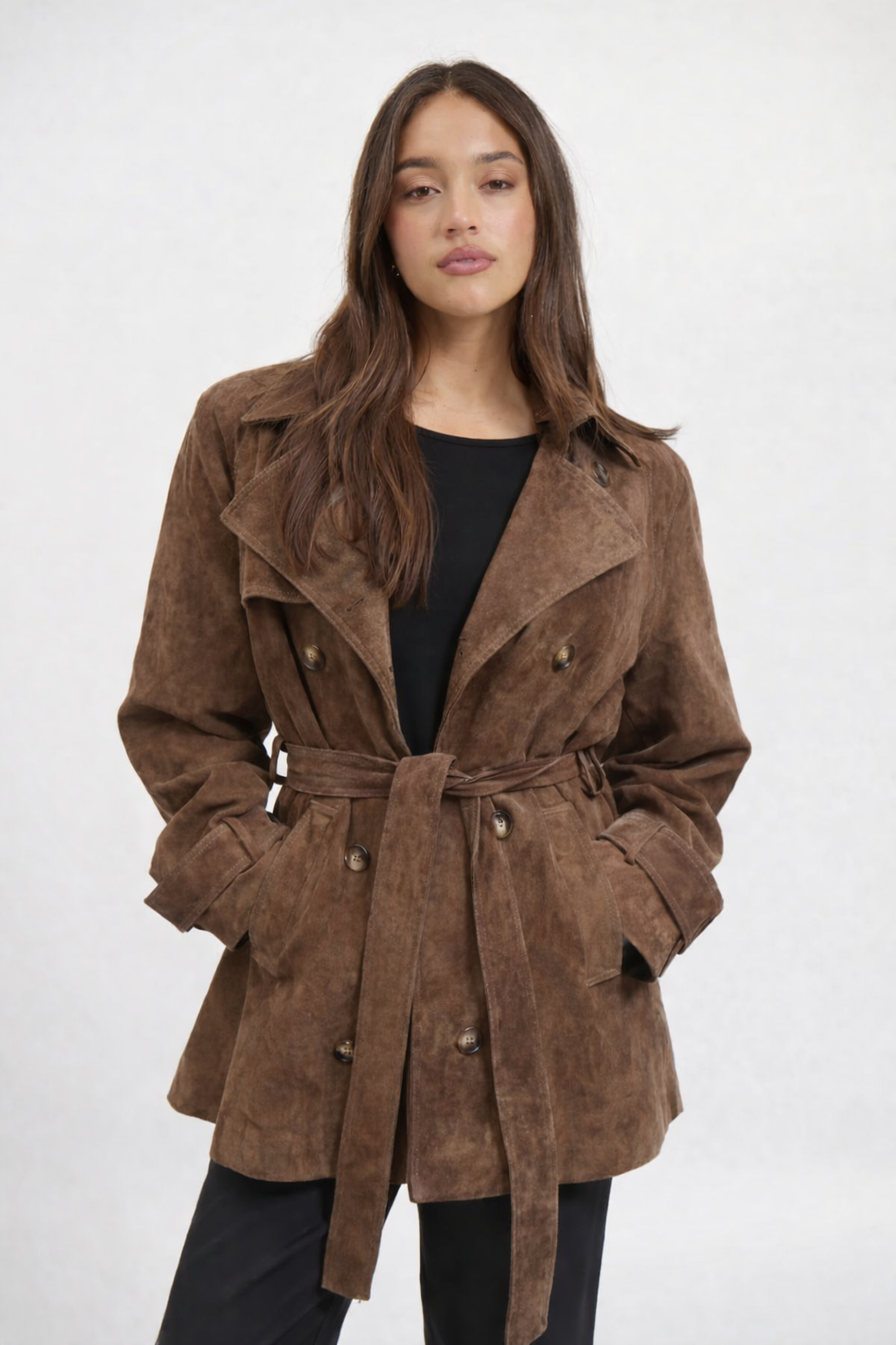 Short Suede Trench with Belt