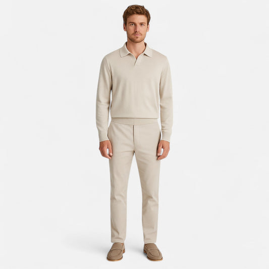 Maison Verdi | Men's Long Sleeve Polo – Classic Collar and Elegant Structured Knit