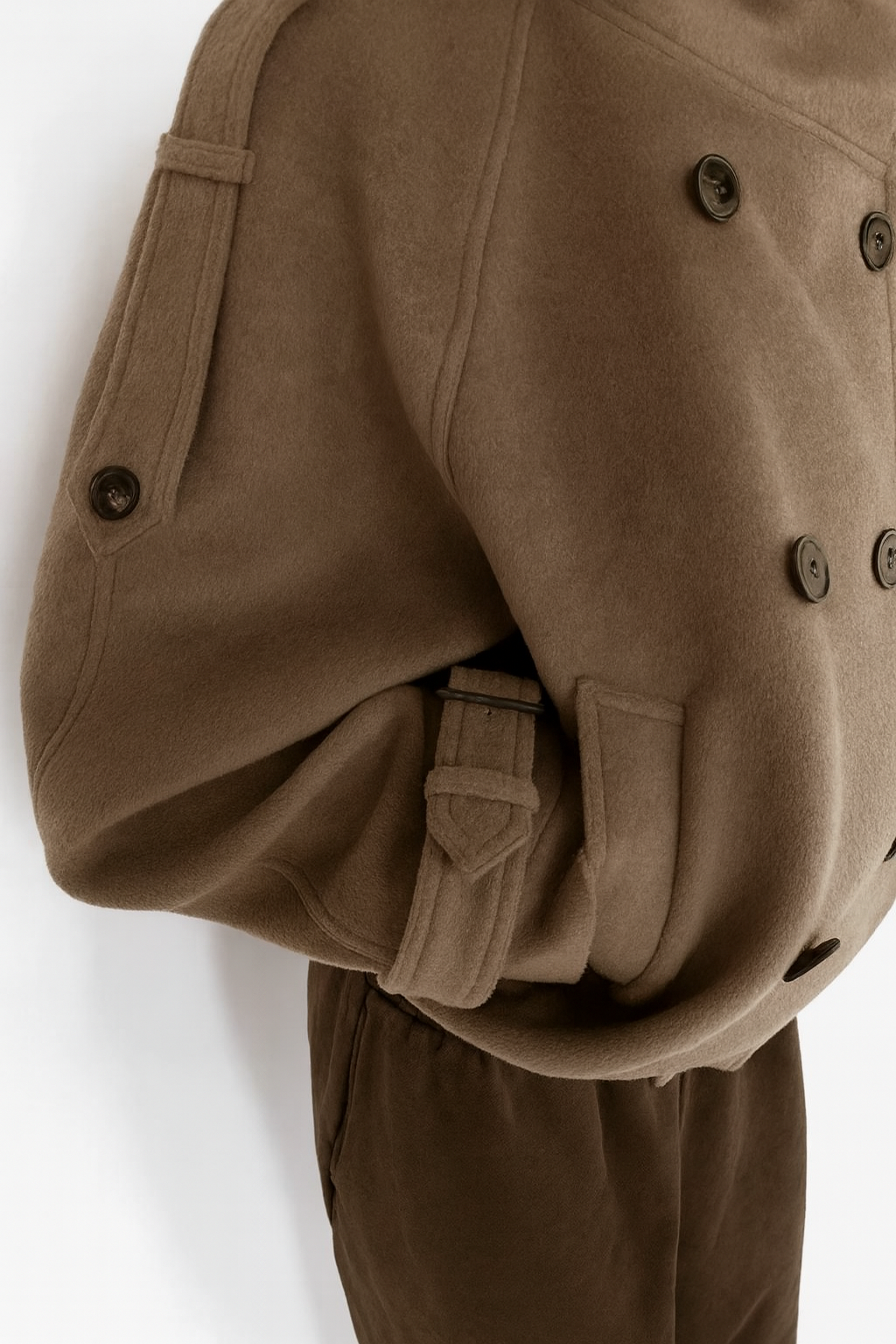 Textured High-Collar Trench Coat – Taupe