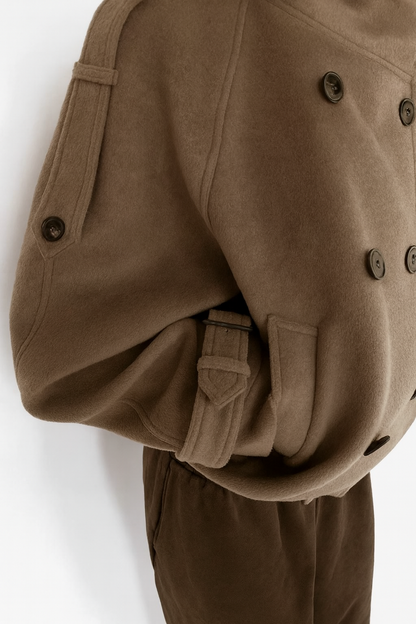Textured High-Collar Trench Coat – Taupe