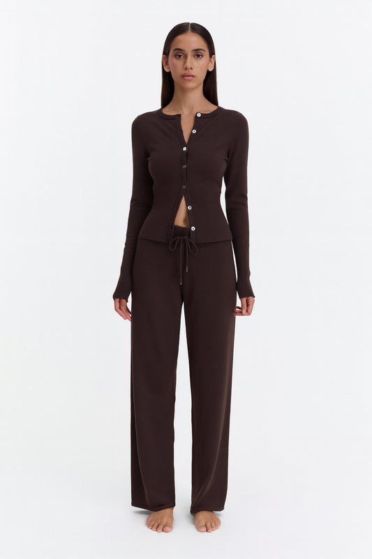 Reese Two-Piece Wide-Leg Set – Brown