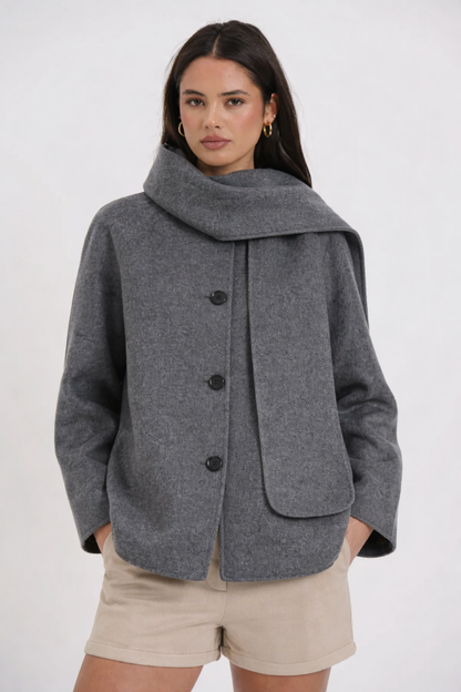 Coat with scarf pattern