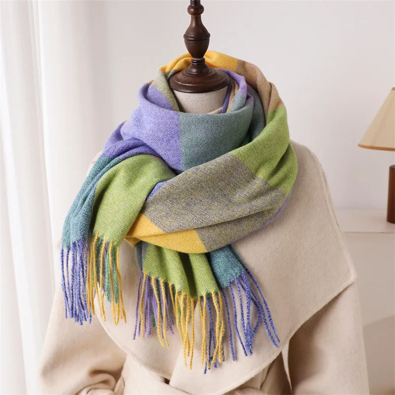 Color Block Scarf with Tassel Finish