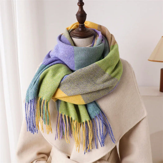 Color Block Scarf with Tassel Finish