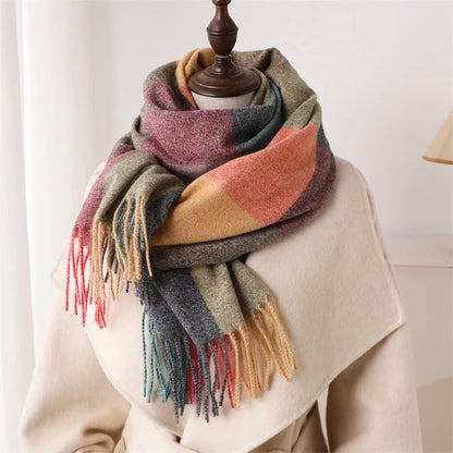Color Block Scarf with Tassel Finish