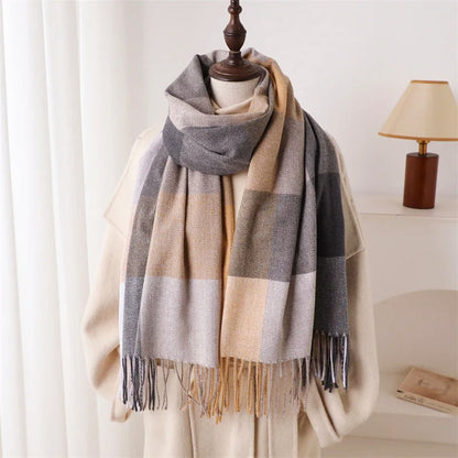 Color Block Scarf with Tassel Finish