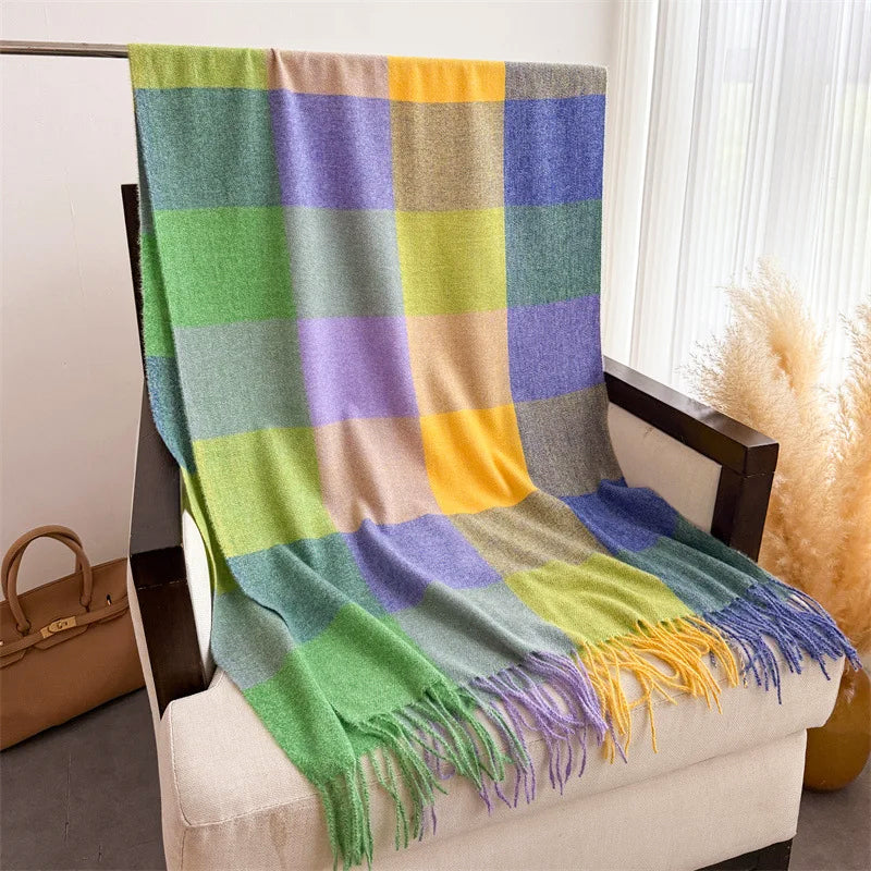 Color Block Scarf with Tassel Finish