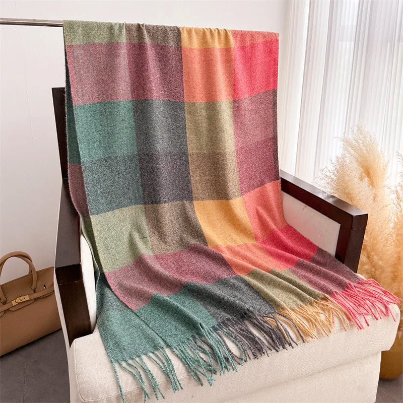 Color Block Scarf with Tassel Finish
