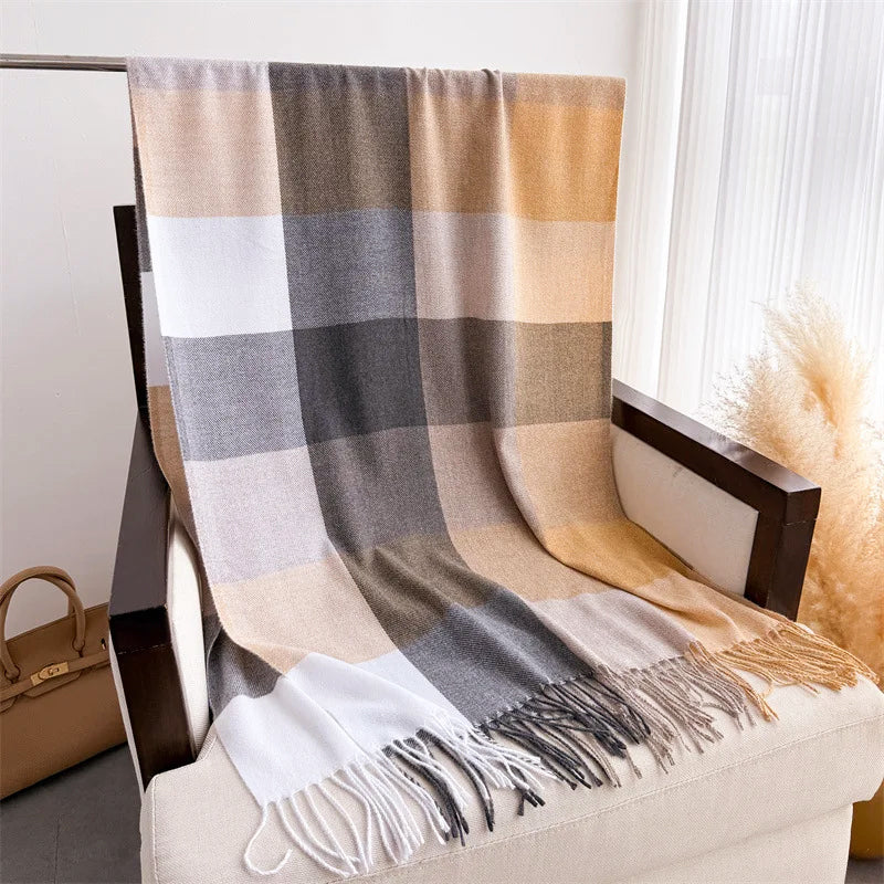 Color Block Scarf with Tassel Finish