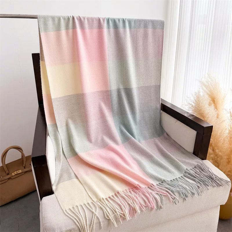 Color Block Scarf with Tassel Finish