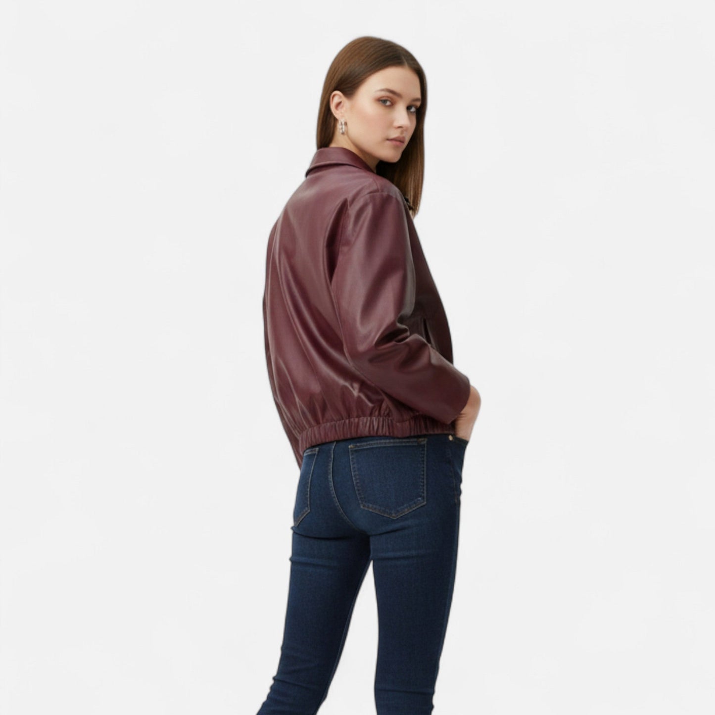 Vintage Bordeaux Leather Jacket for Women