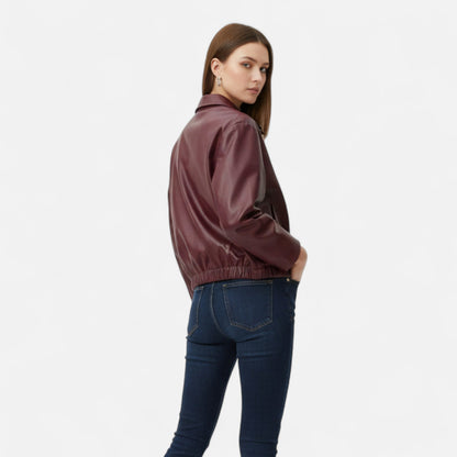 Vintage Bordeaux Leather Jacket for Women