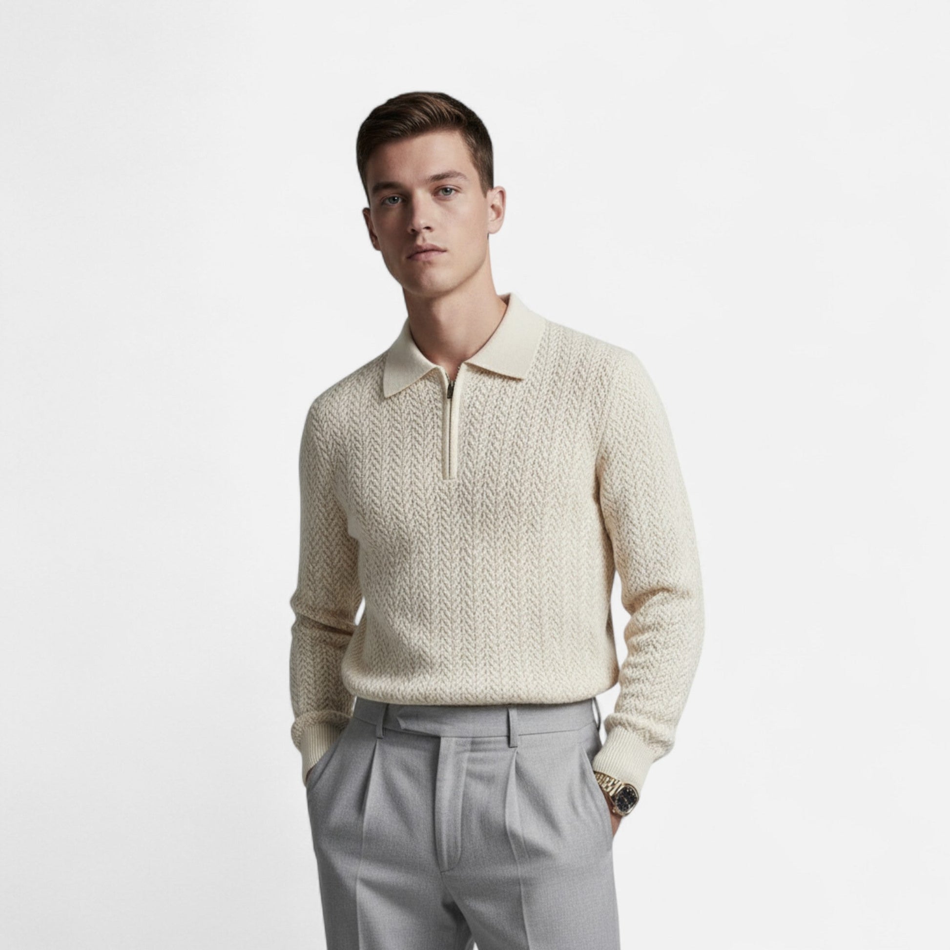 Maison Verdi | Long Sleeve Knit Polo Sweater